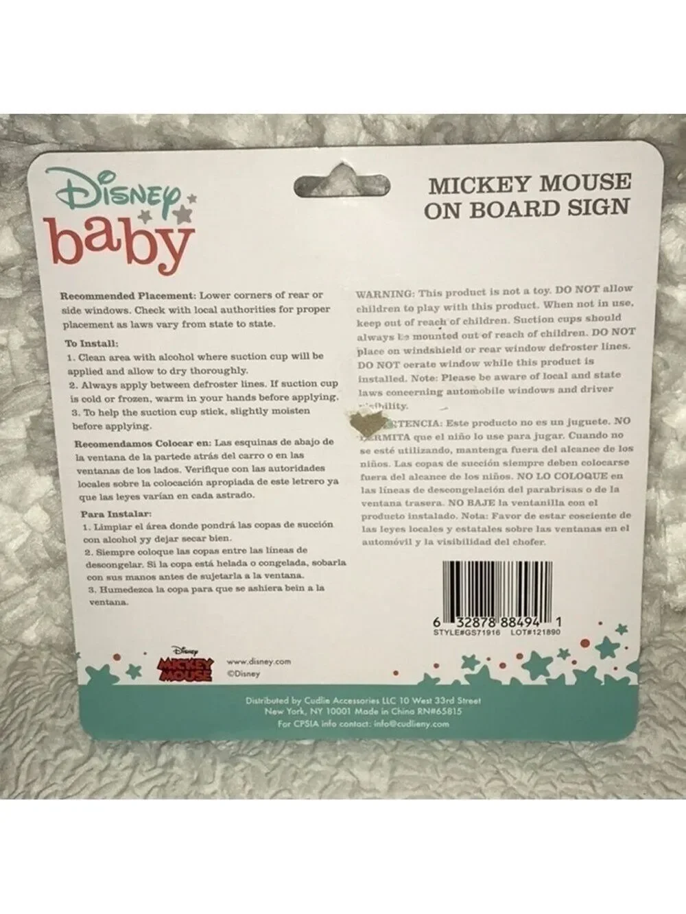 Disney Mickey Mouse Baby On Board Sign